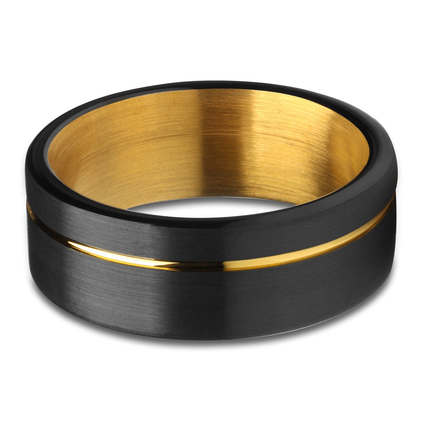 Yellow Gold Tungsten Ring Matte Finish Ring Engagement Ring Black Wedding Ring 8mm