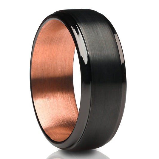 Rose Gold Tungsten Ring 8mm Wedding Ring Black Wedding Ring