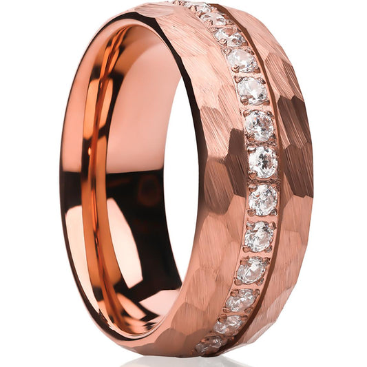 Rose Gold Tungsten Ring 8mm Wedding Ring CZ Wedding Ring