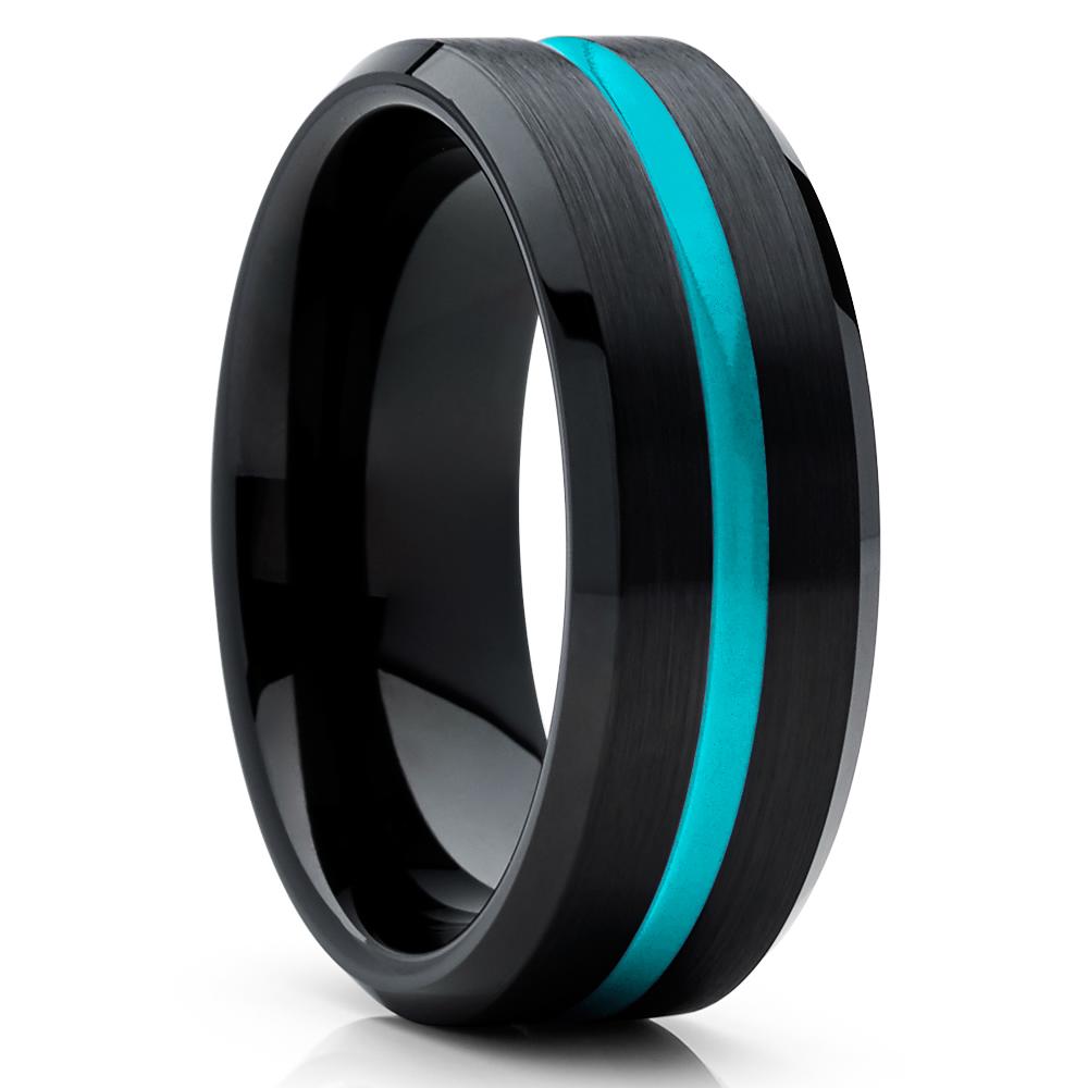 Turquoise Tungsten Wedding Ring 8mm Wedding Ring Black Tungsten Ring Anniversary