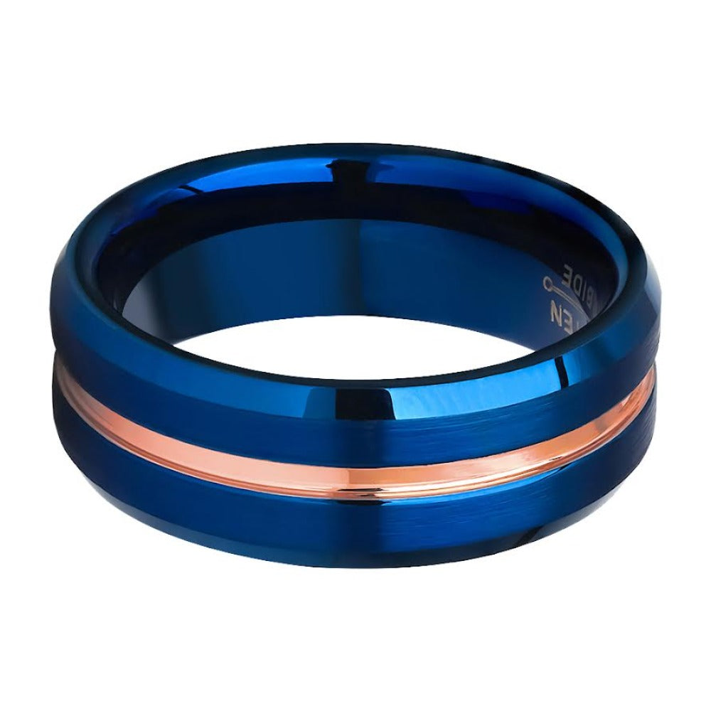 Blue Tungsten Ring Rose Gold Tungsten Ring 8mm Wedding Ring Engagement Ring