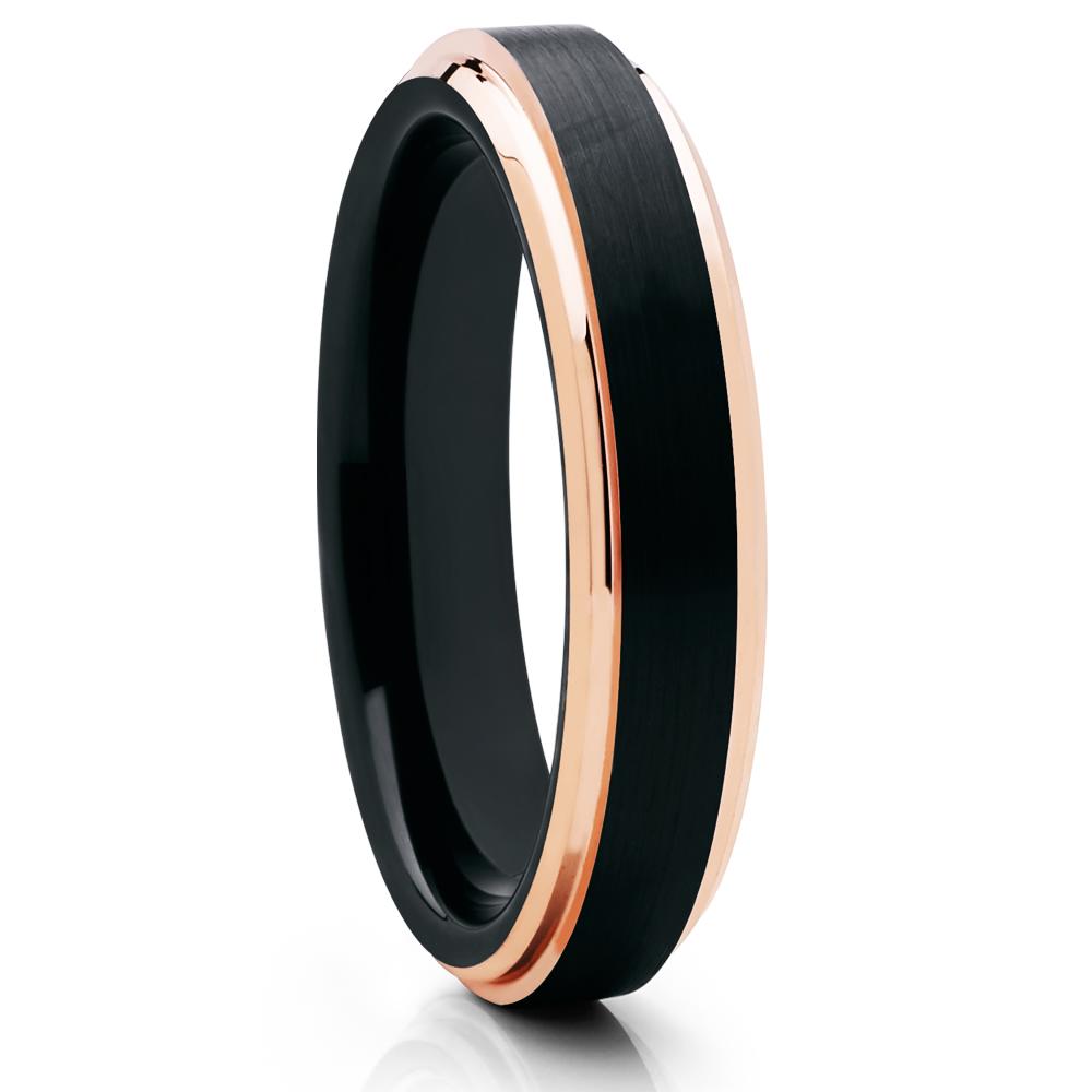 Rose Gold Tungsten Wedding Ring 4mm Wedding Ring Black