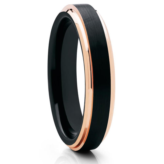 Rose Gold Tungsten Wedding Ring 4mm Wedding Ring Black