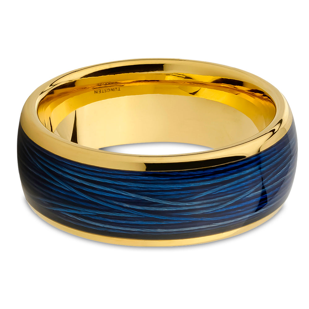 Yellow Gold Tungsten Ring Wire Wedding Ring Blue Ring