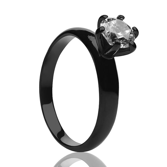 Black Solitaire Wedding Ring CZ Wedding Ring Engagement Ring Black Titanium Ring