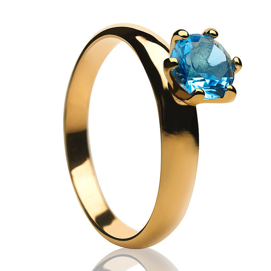 Yellow Gold Solitaire Wedding Ring Aquamarine Wedding Ring