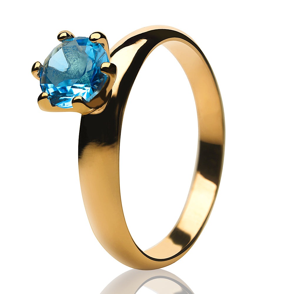 Yellow Gold Solitaire Wedding Ring Aquamarine Wedding Ring