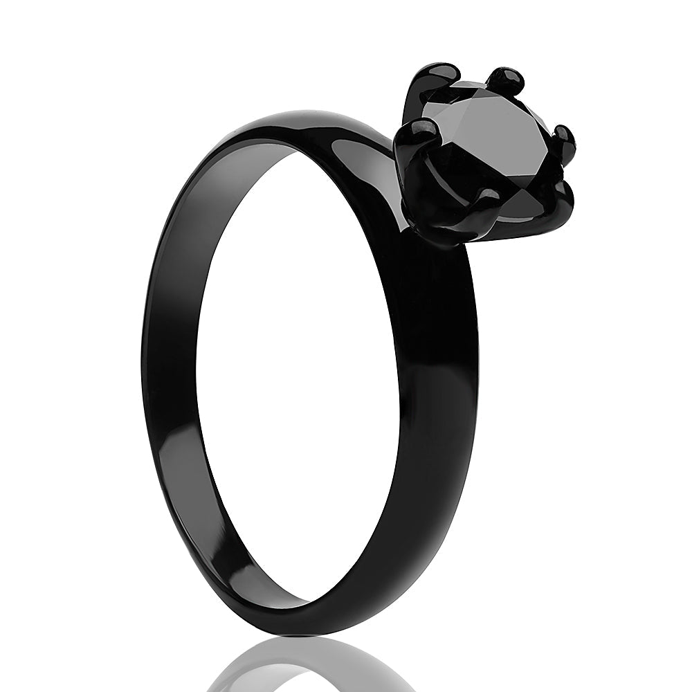 Black Titanium Wedding Ring Solitaire Wedding Ring CZ Wedding Ring Engagement Ring