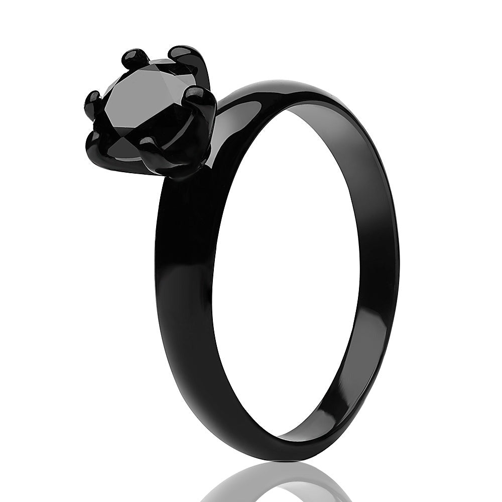 Black Titanium Wedding Ring Solitaire Wedding Ring CZ Wedding Ring Engagement Ring