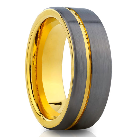 Yellow Gold Tungsten Ring 8mm Wedding Ring Anniversary Ring Gunmetal