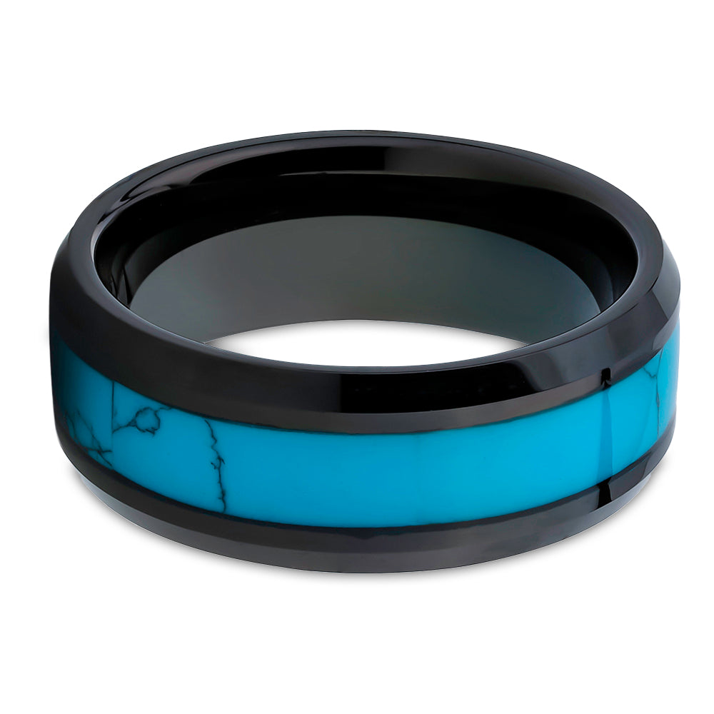 Turquoise Wedding Ring Black Tungsten Ring Engagement Ring,Anniversary Ring