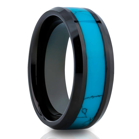 Turquoise Wedding Ring Black Tungsten Ring Engagement Ring,Anniversary Ring