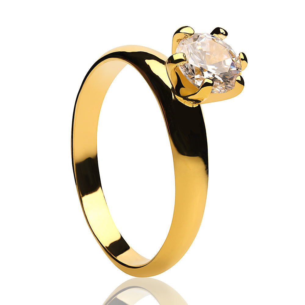 Yellow Gold Solitaire Ring White CZ Ring Solitaire Wedding Ring