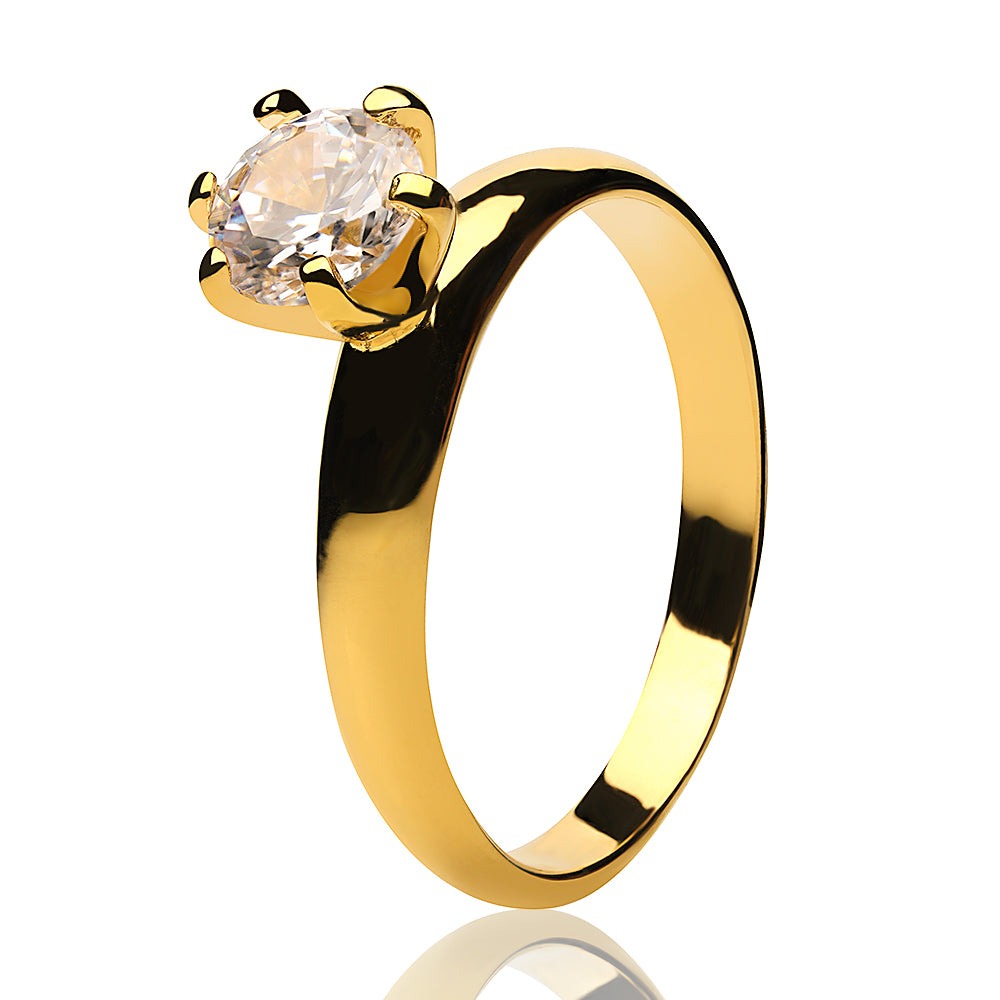 Yellow Gold Solitaire Ring White CZ Ring Solitaire Wedding Ring