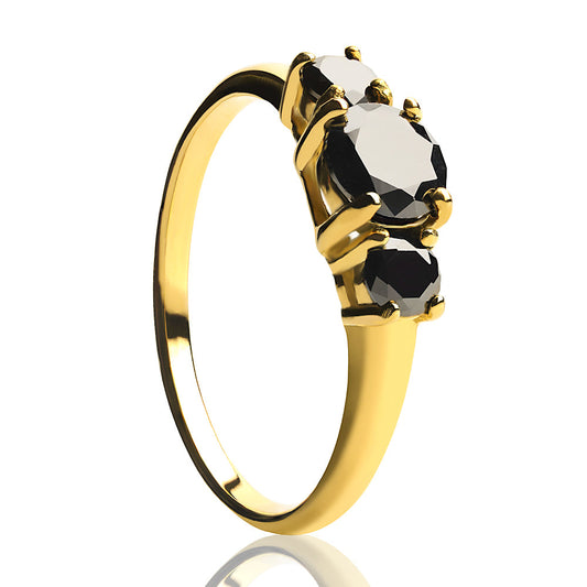 Solitaire Wedding Ring Black CZ Wedding Ring Yellow Gold Ring Anniversary Ring