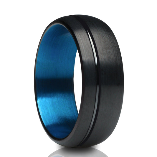 Black Tungsten Ring Matte Finish Ring Blue Wedding Ring Anniversary Ring