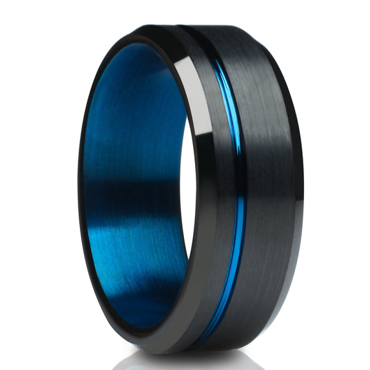 Blue Tungsten Wedding Ring Black Tungsten Ring Tungsten Carbide Ring Black