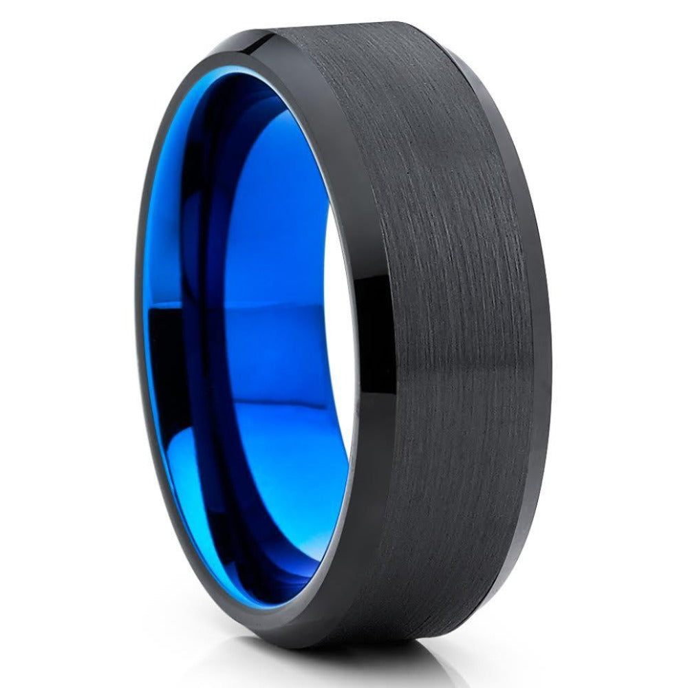 Blue Tungsten Wedding Ring Black Wedding Ring Tungsten Carbide Ring