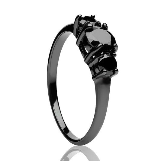 Solitaire Wedding Ring Black CZ Wedding Ring Engagement Ring Silver