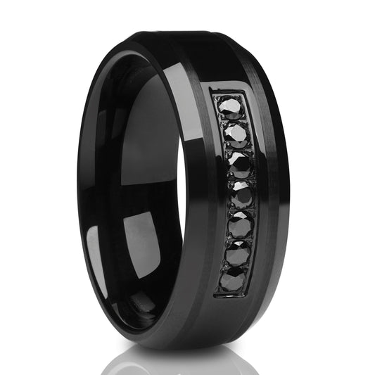 Black Tungsten Wedding Ring CZ Wedding Ring 8mm Wedding Band Tungsten Carbide