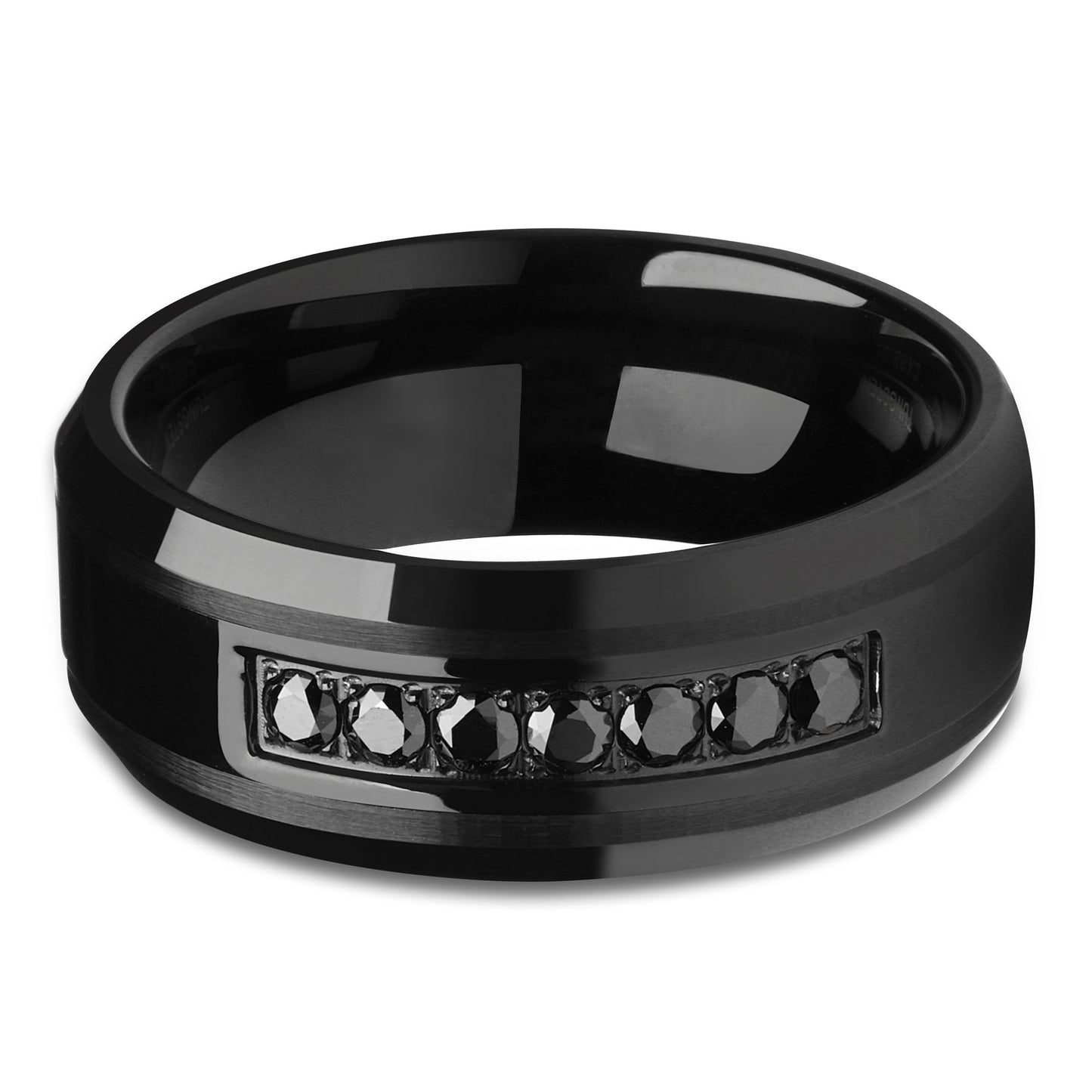 Black Tungsten Wedding Ring CZ Wedding Ring 8mm Wedding Band Tungsten Carbide