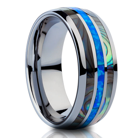 Abalone Tungsten Ring Silver Wedding Ring Tungsten Carbide Ring Engagement 8mm