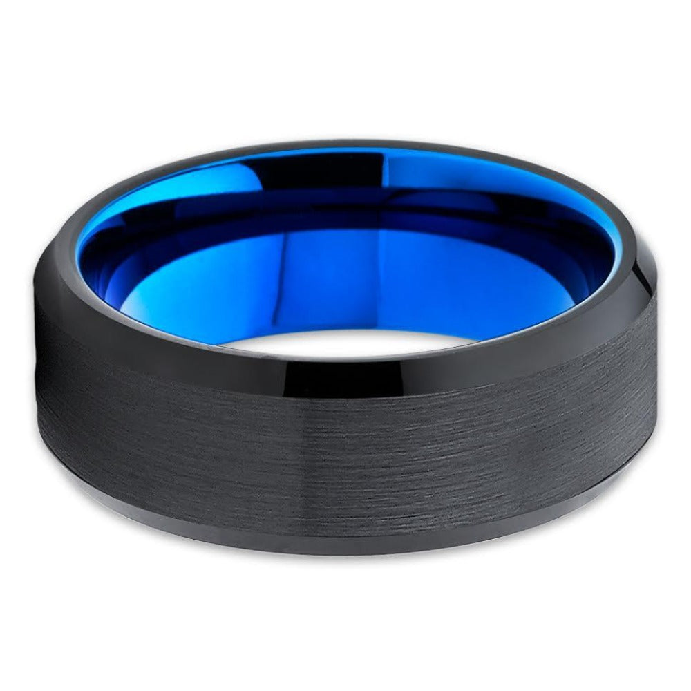 Blue Tungsten Wedding Ring Black Wedding Ring Tungsten Carbide Ring