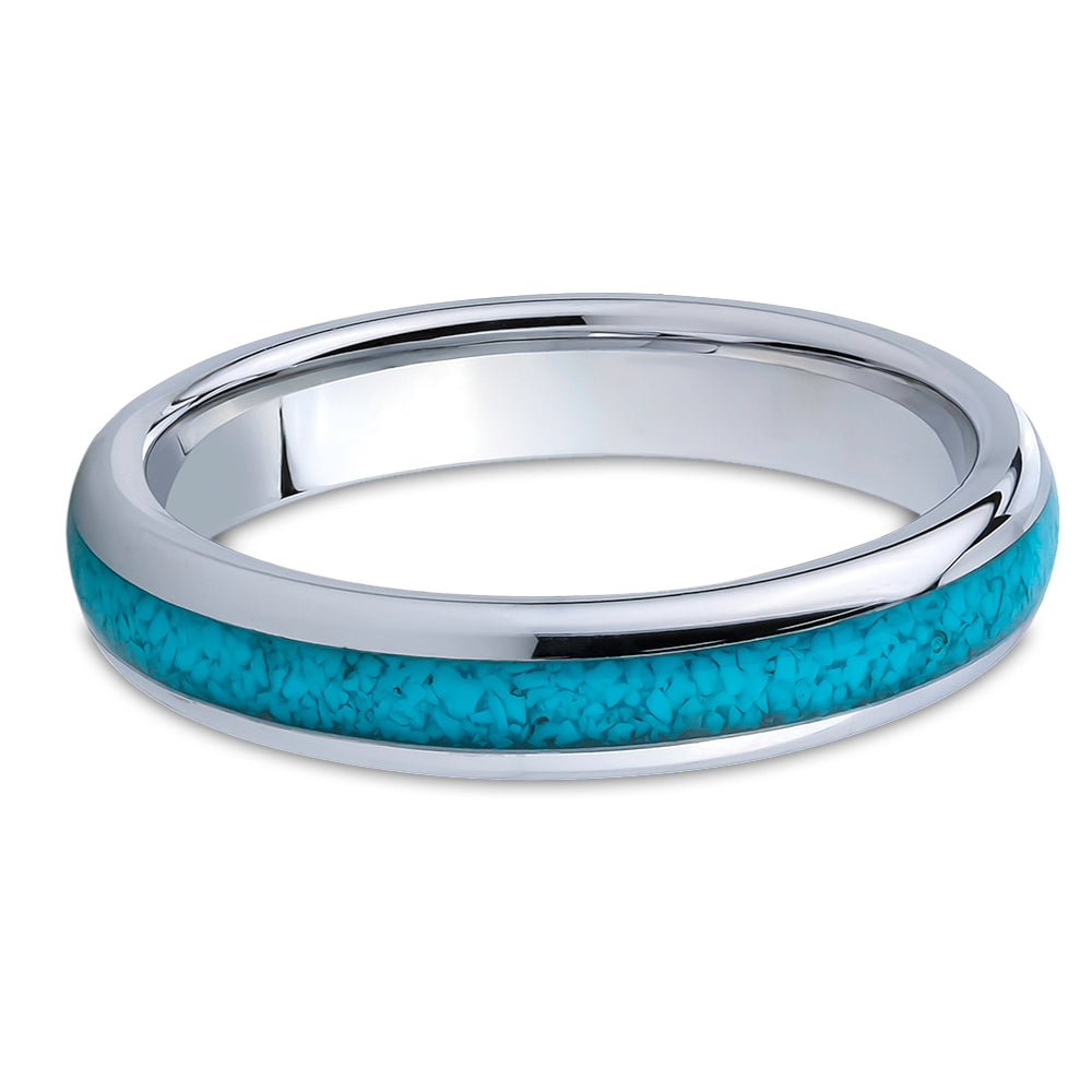 4 Turquoise Wedding Ring Silver Tungsten Ring Ladies Tungsten Ring Tungsten Carbide