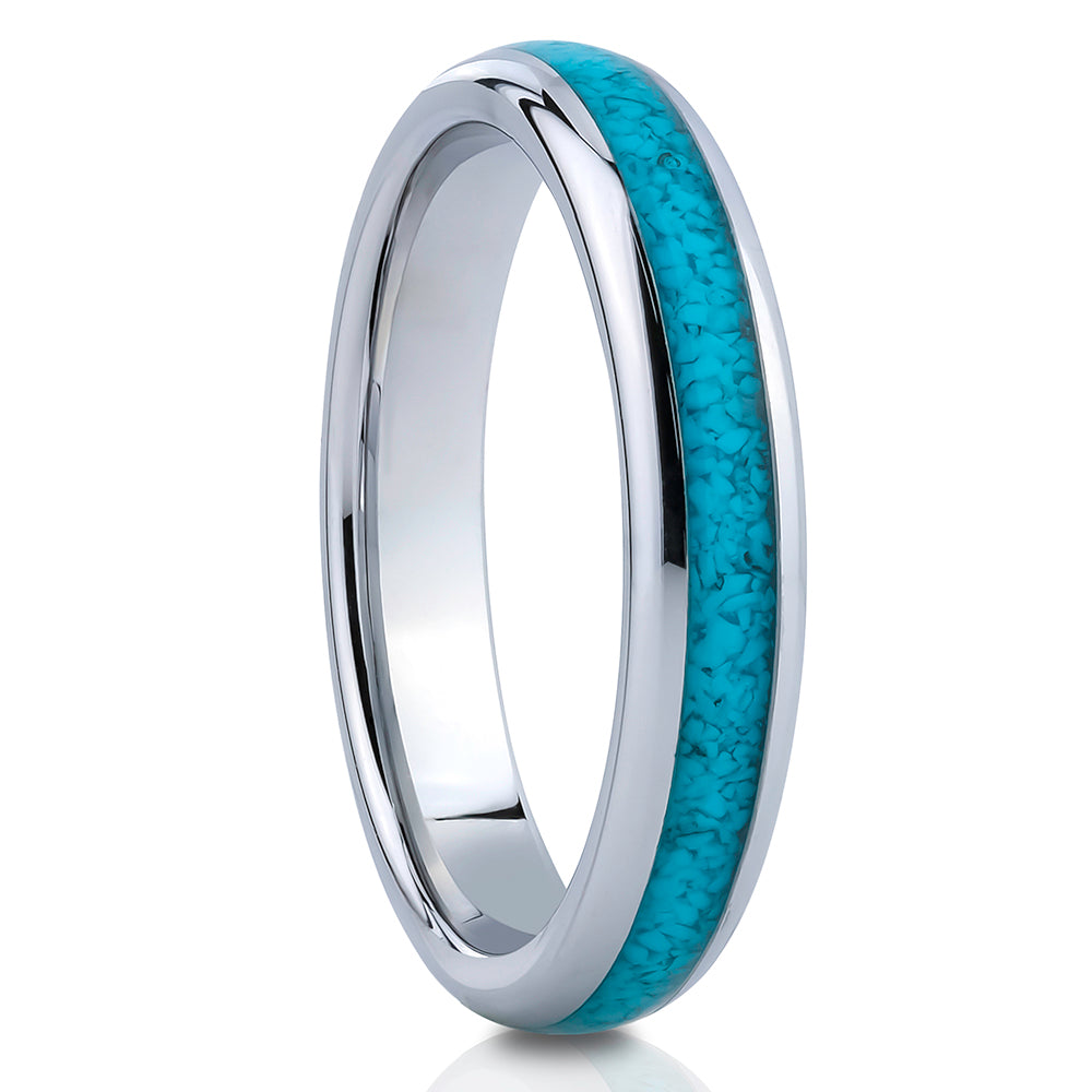 4 Turquoise Wedding Ring Silver Tungsten Ring Ladies Tungsten Ring Tungsten Carbide