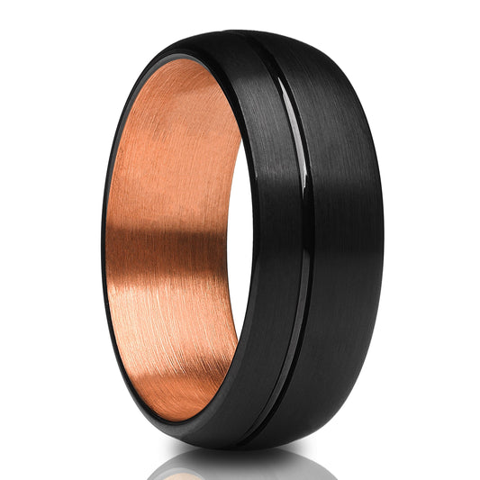 Black Tungsten Ring Rose Gold Wedding Ring Matte Finished Ring Engagement 8mm