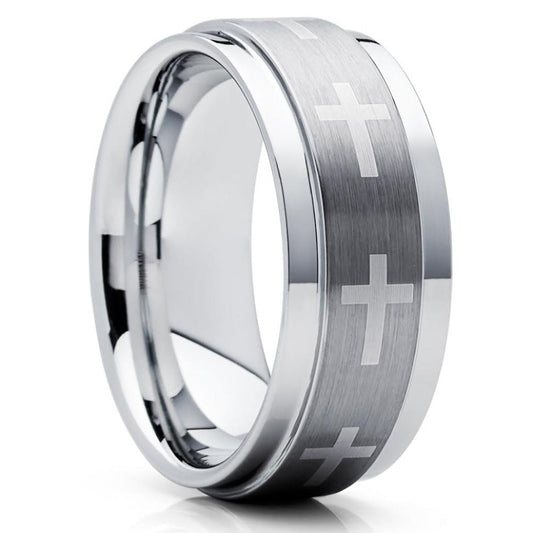 Tungsten Wedding Band - Cross Ring - Christian Ring - Tungsten Wedding Ring - Clean Casting Jewelry 