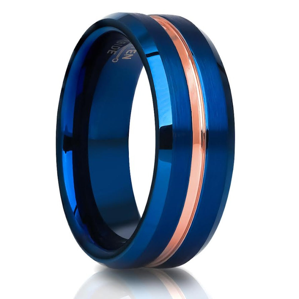 Blue Tungsten Ring Rose Gold Tungsten Ring 8mm Wedding Ring Engagement Ring