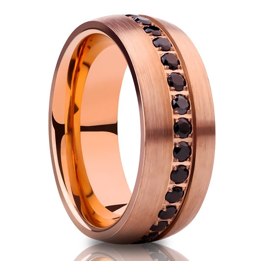 Black CZ Wedding Ring Rose Gold Tungsten Ring 8mm Wedding Ring Anniversary