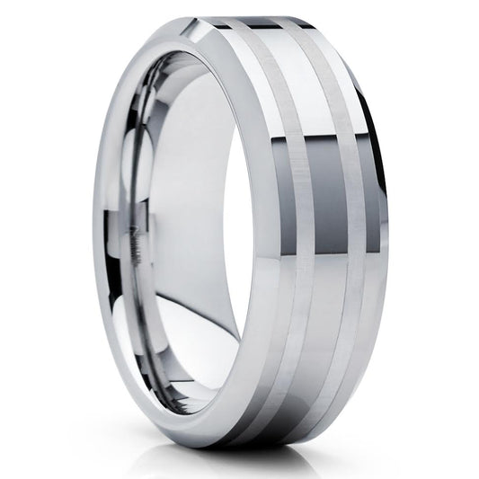 8mm Wedding Ring Tungsten Wedding Ring Silver Wedding Ring Engagement