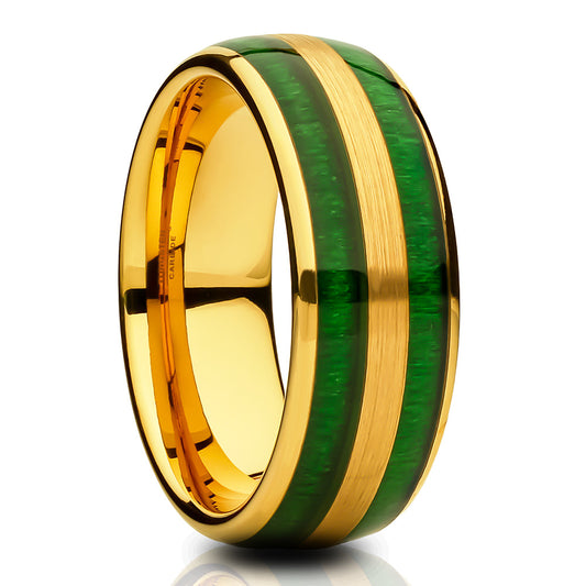 Jade Wedding Ring,Yellow Gold Tungsten Ring,Engagement Ring,8mm Wedding Ring,Tungsten Carbide