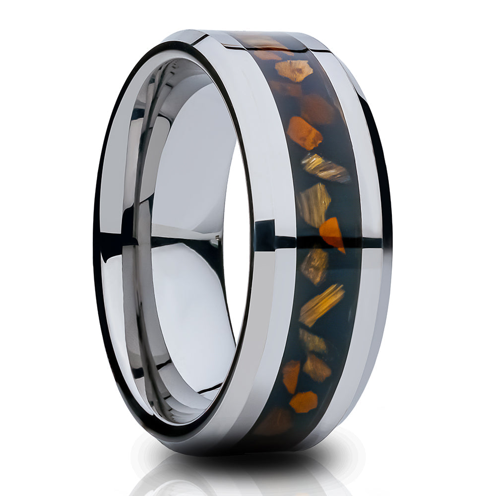 Tiger Eye Tungsten Ring Tungsten Wedding Ring Silver