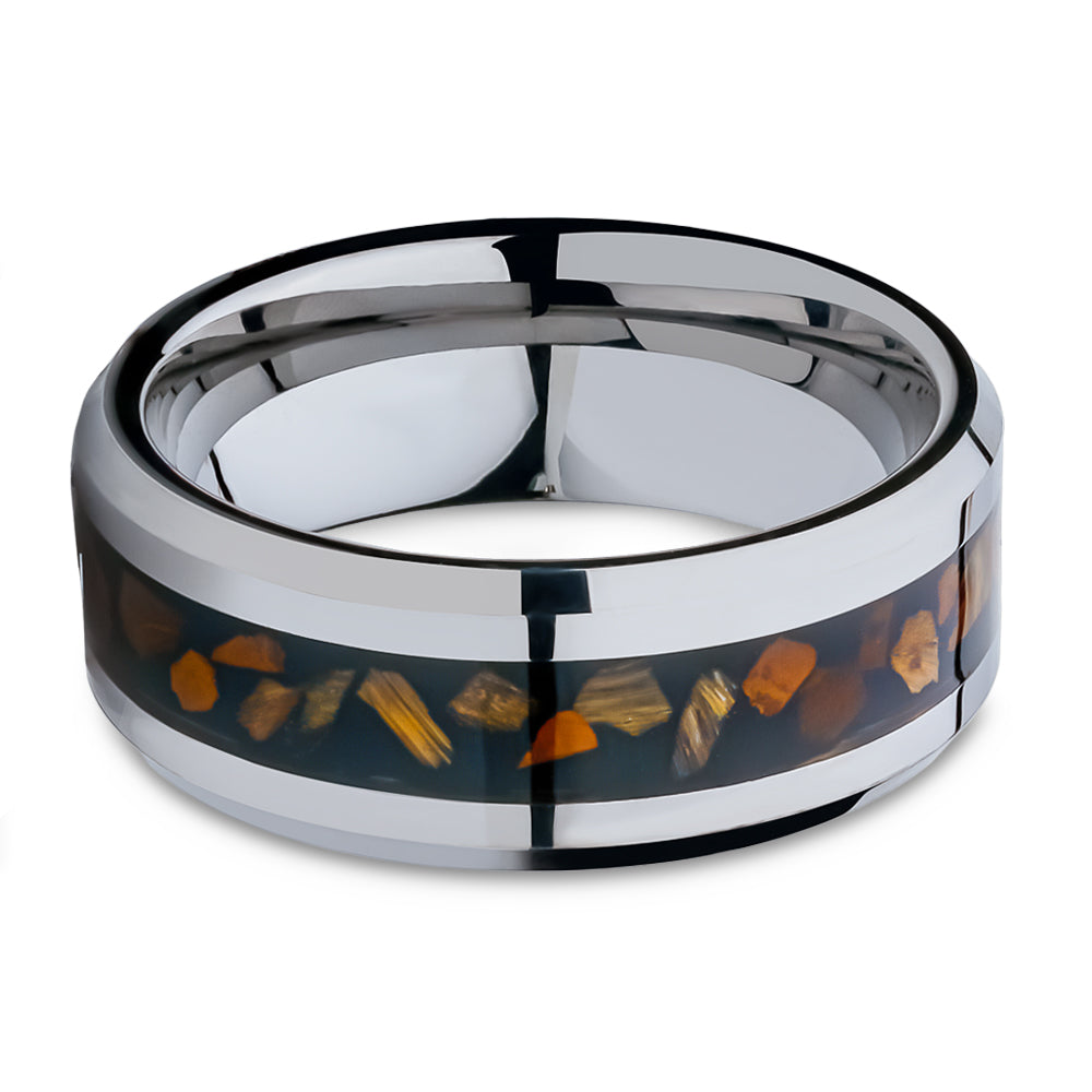 Tiger Eye Tungsten Ring Tungsten Wedding Ring Silver