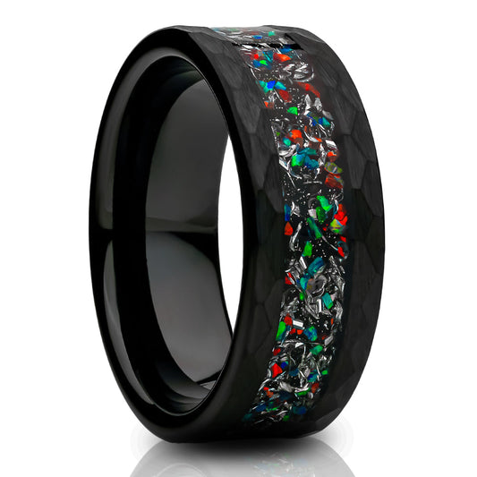 Opal Wedding Ring Galaxy Opal Wedding Band Tungsten Wedding Ring Black