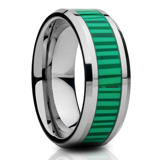 Faux Green Tungsten Wedding Ring,8mm Wedding Ring,Tungsten Wedding Ring,Engagement Ring,Green Tungsten Ring,Comfort Fit