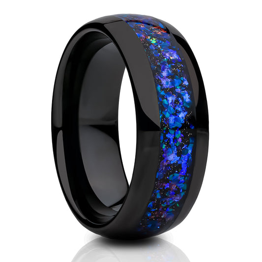 Galaxy Opal Tungsten Ring,Black Tungsten Wedding Ring,8mm Wedding Ring,Anniversary Ring,Engagement Ring,Black Wedding Ring,Tungsten Carbide