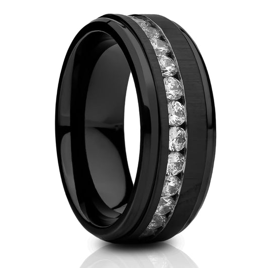 Titanium Wedding Ring CZ Wedding Ring White CZ Wedding Ring Black Ring