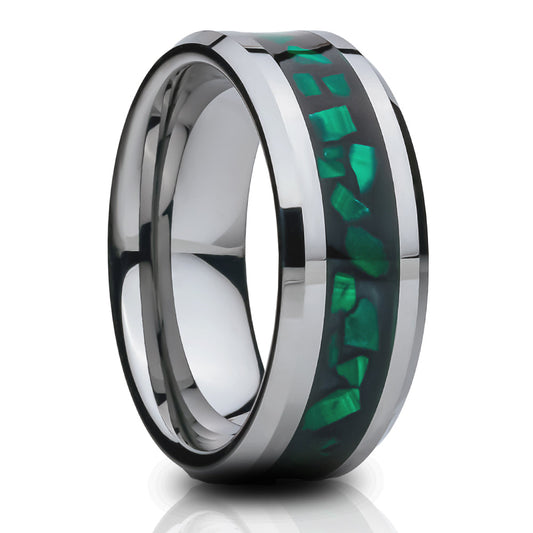 8mm Wedding Ring Silver Tungsten Ring Engagement Ring Abalone Ring