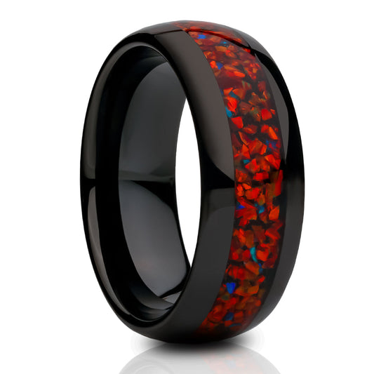 Galaxy Opal Tungsten Ring,Black Tungsten Ring,Engagement Ring,Wedding Ring,Red Ring