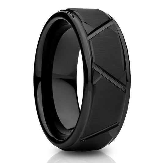 Man's Wedding Ring,Black Tungsten Ring,8mm Wedding Ring,Engagement Ring,Unique Tungsten Ring,Diamond Cut