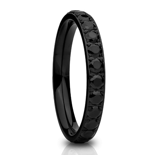 Eternity Wedding Ring,CZ Wedding Ring,Black Titanium Ring,Engagement Ring,Anniversary Ring