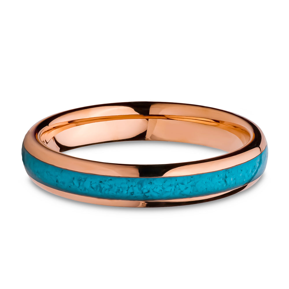 4mm Turquoise Tungsten Ring Rose Gold Tungsten Ring Engagement Ring 4mm