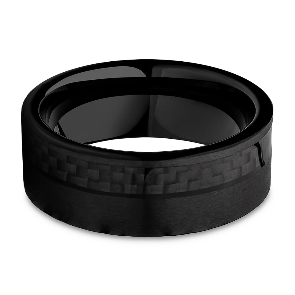 Carbon Fiber Wedding Ring Black Tungsten Ring Anniversary Ring Engagement