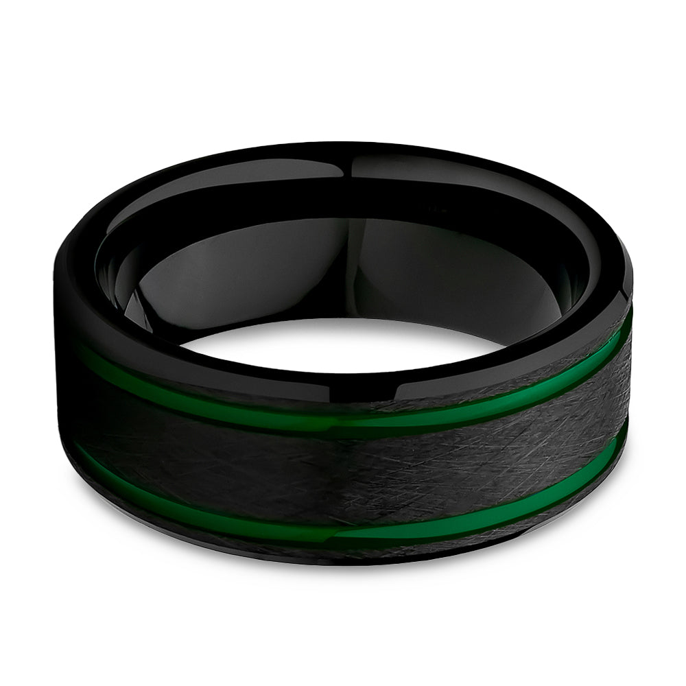 Green Wedding Ring,8mm Black Tungsten Ring,Engagement Ring,Anniversary Ring,Tungsten Carbide