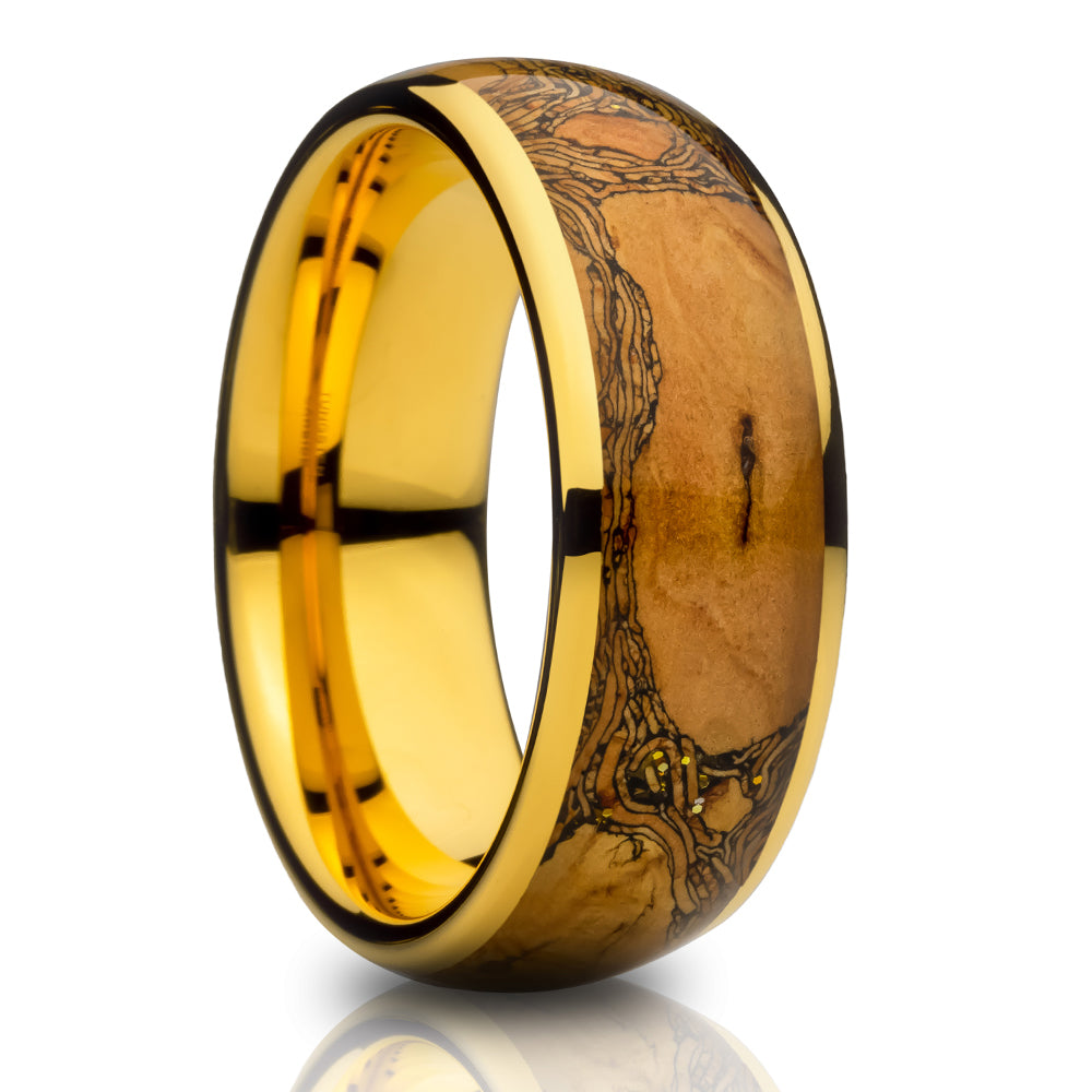 Cork Wedding Ring Yellow Gold Tungsten Ring 8mm Wedding Ring