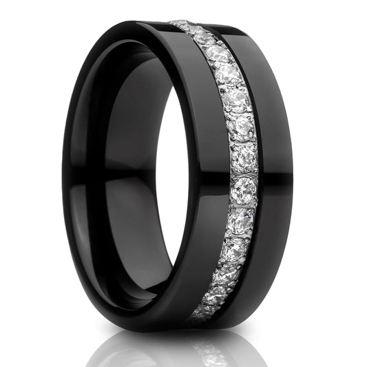 Black Tungsten Wedding Ring Engagement Ring 8mm Wedding Ring CZ Wedding Ring